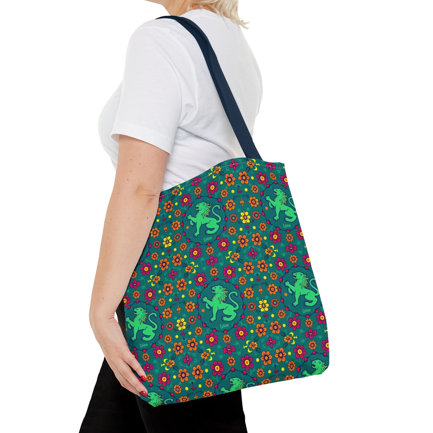 Tote Bag (AOP), Leo, Zodiac v1, Flower Pattern