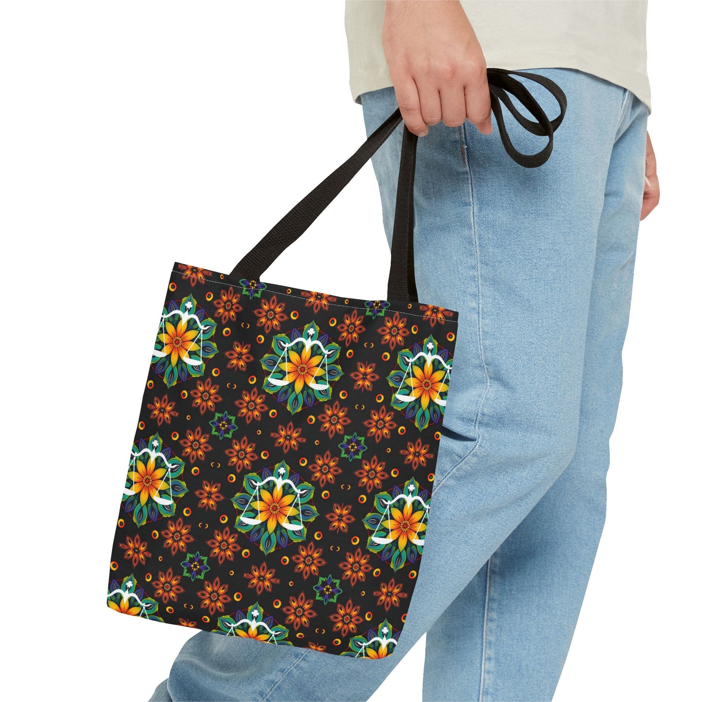 Tote Bag (AOP), Libra, Zodiac v2, Flower Pattern