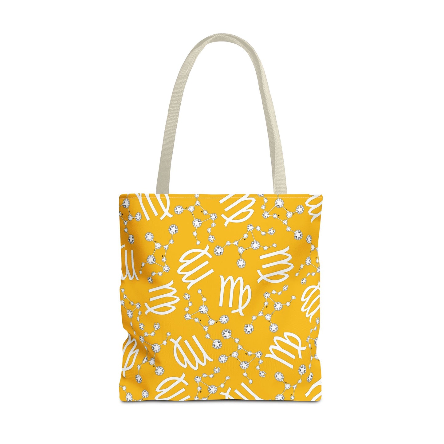 Tote Bag, Virgo Zodiac Sign, AOP, (Yellow White)