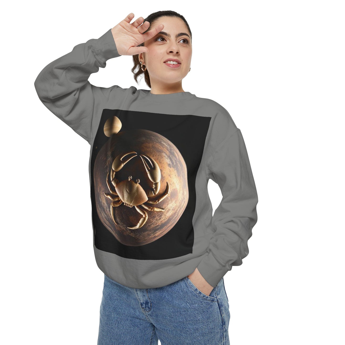 Garment-Dyed Sweatshirt, Unisex, Space Animal Design v1, Cancer