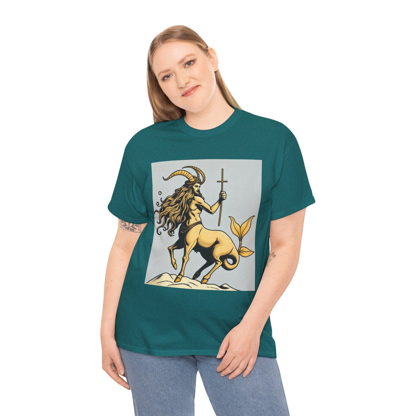 Unisex Heavy Cotton T-Shirt, Capricorn God v3, Zodiac Design