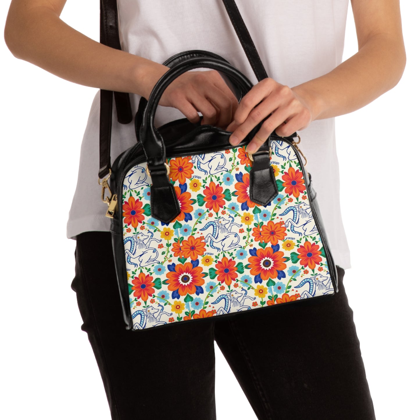Shoulder Handbag, Virgo, Zodiac v2, Flower Pattern