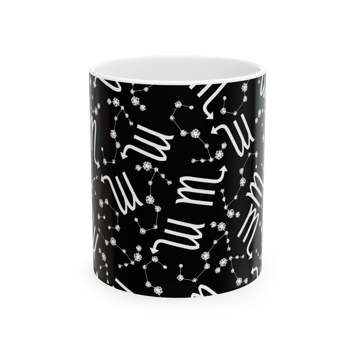 Ceramic Mug, (11oz, 15oz), Ceramic Coffee Mug, Black AOP, Scorpio Zodiac Design