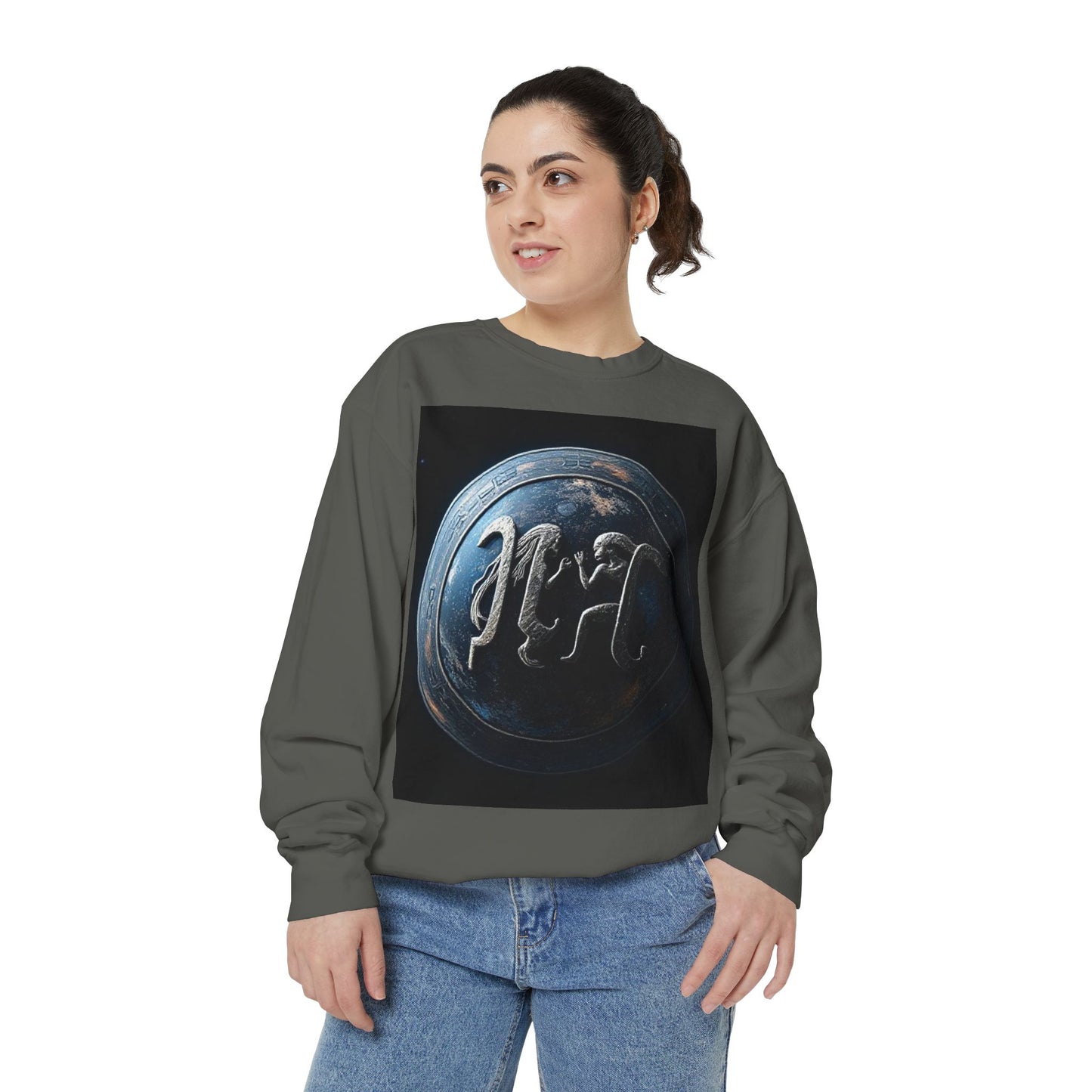Garment-Dyed Sweatshirt, Unisex, Space Symbol Design, Gemini