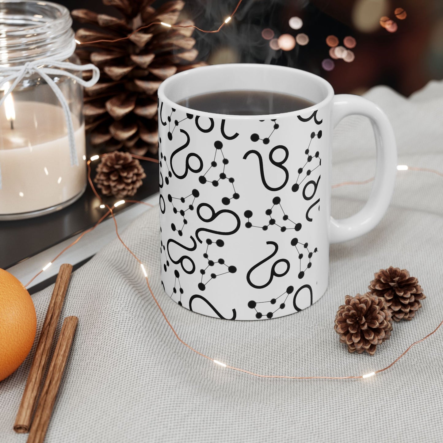 Ceramic Mug, (11oz, 15oz), Ceramic Coffee Mug, AOP, Leo Zodiac Design