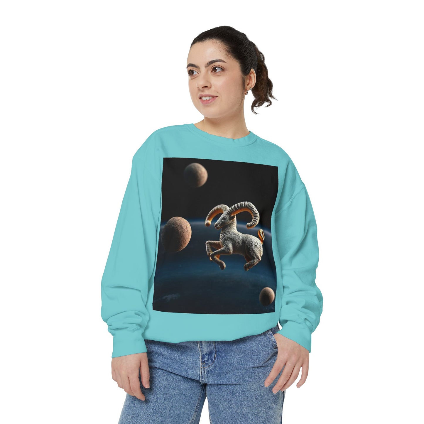 Garment-Dyed Sweatshirt, Unisex, Space Animal Design v1, Aries