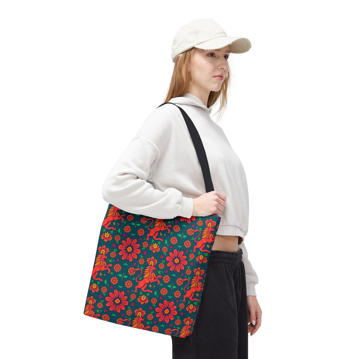Tote Bag, (AOP), Leo, Zodiac v4, Flower Pattern