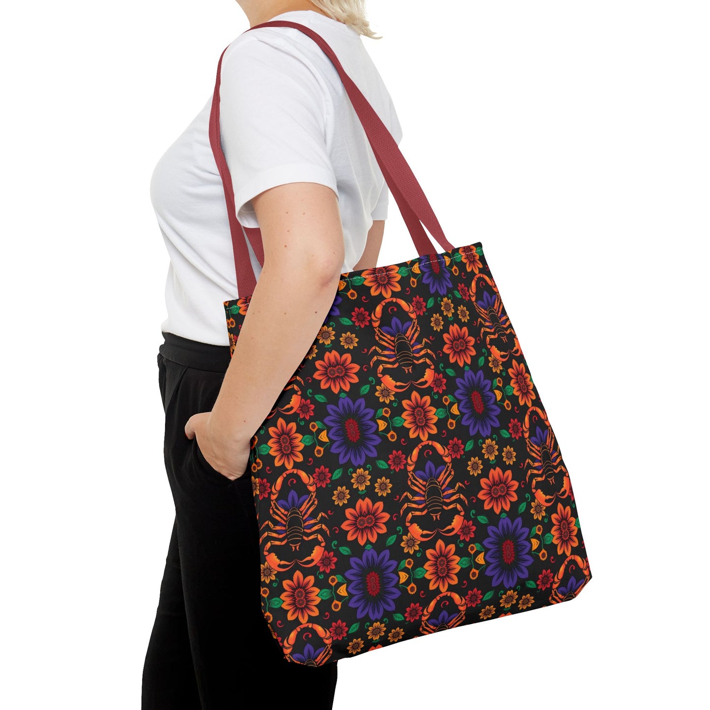 Tote Bag, (AOP), Scorpio, Zodiac v6, Flower Pattern