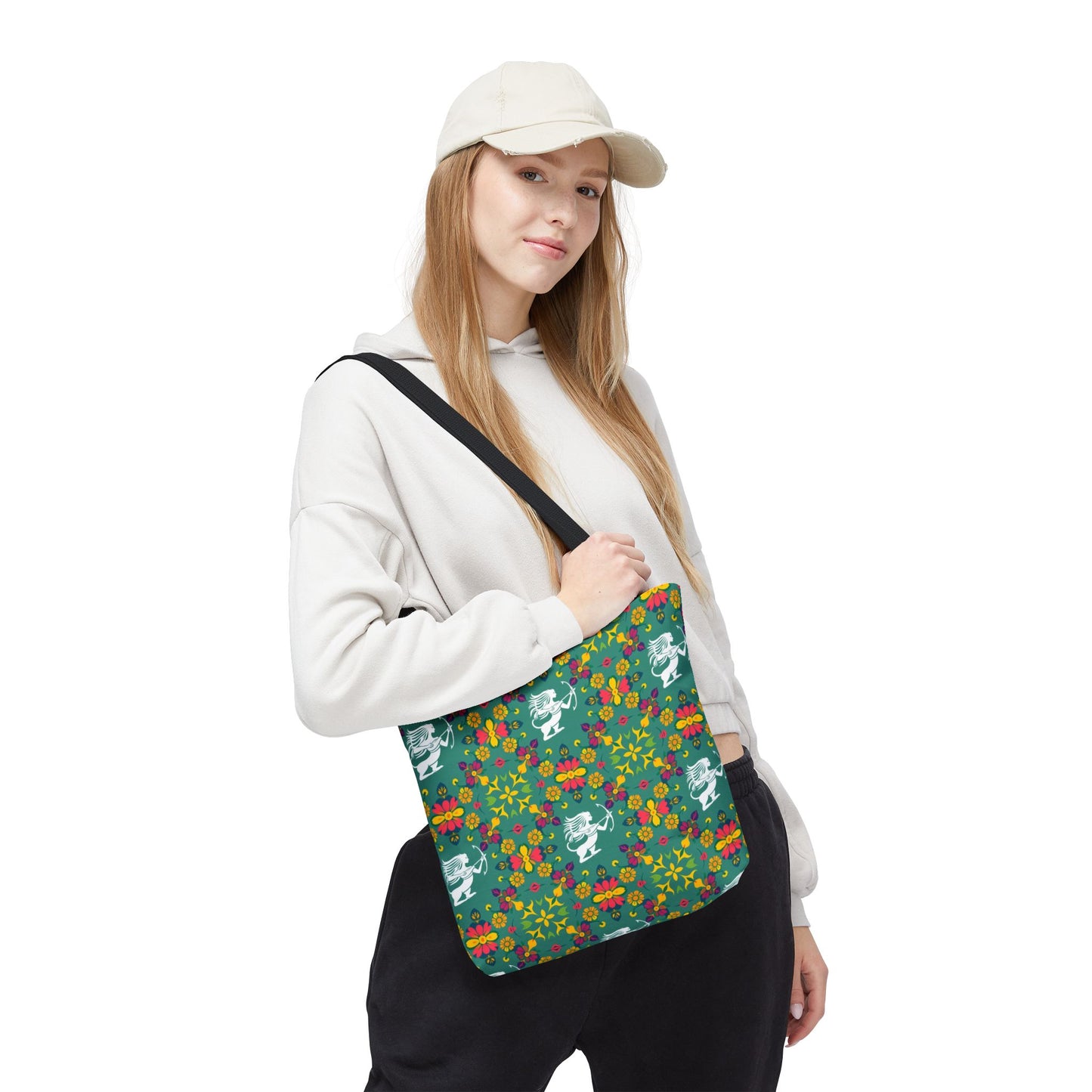 Tote Bag, (AOP), Sagittarius, Zodiac v6, Flower Pattern