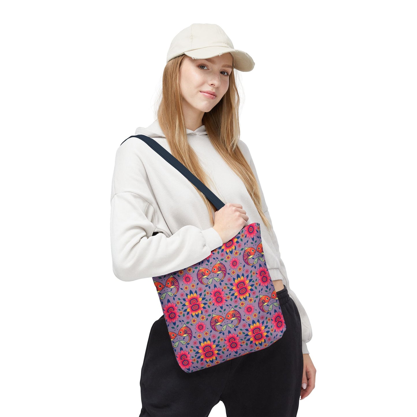 Tote Bag (AOP), Pisces, Zodiac v2, Flower Pattern
