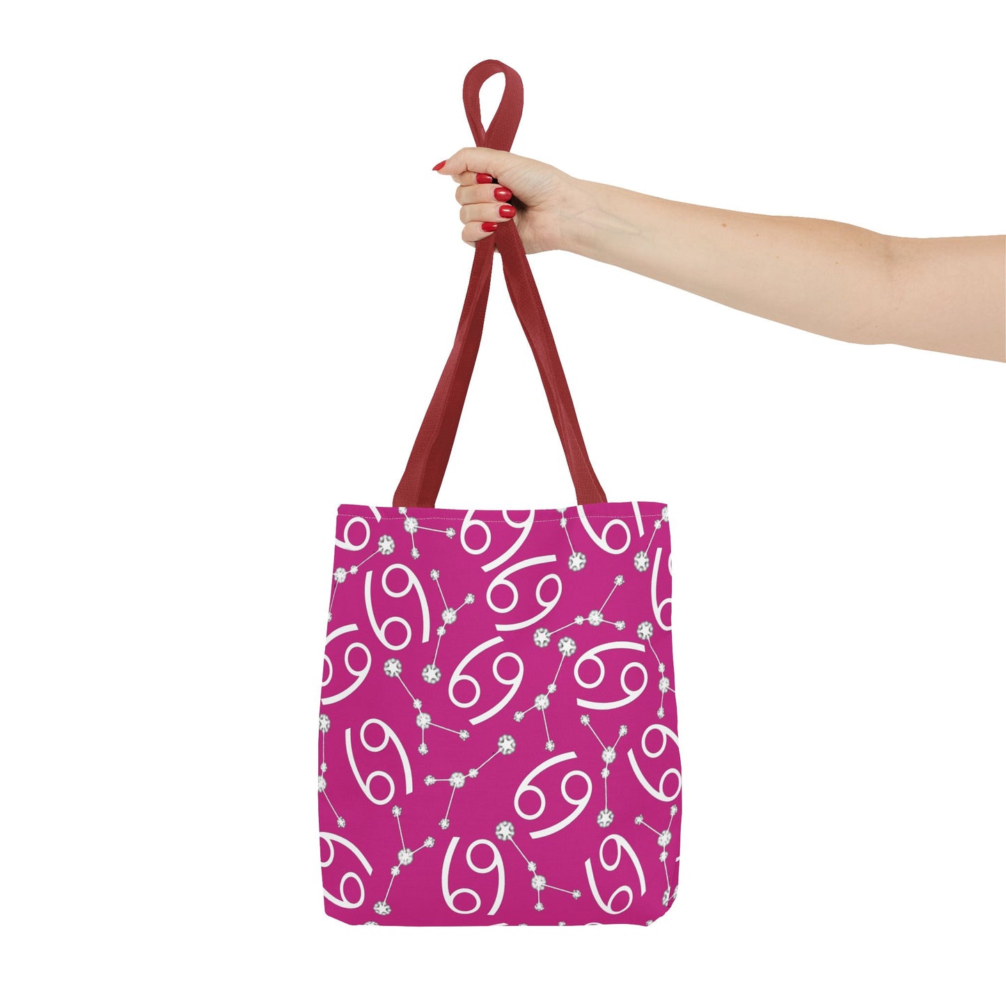 Tote Bag, Cancer Zodiac Sign, AOP, (Pink, White)