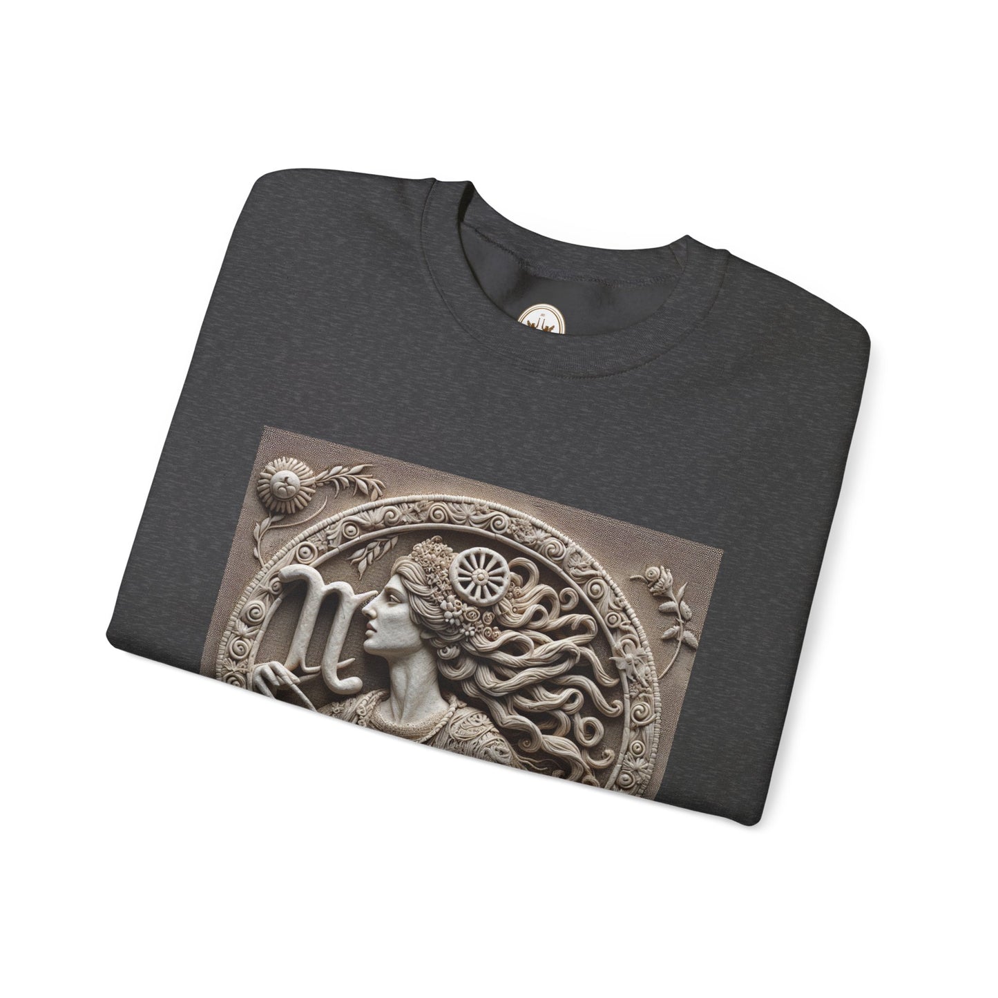Unisex Heavy Blend™ Crewneck Sweatshirt, Stone Carving, Virgo Zodiac Design