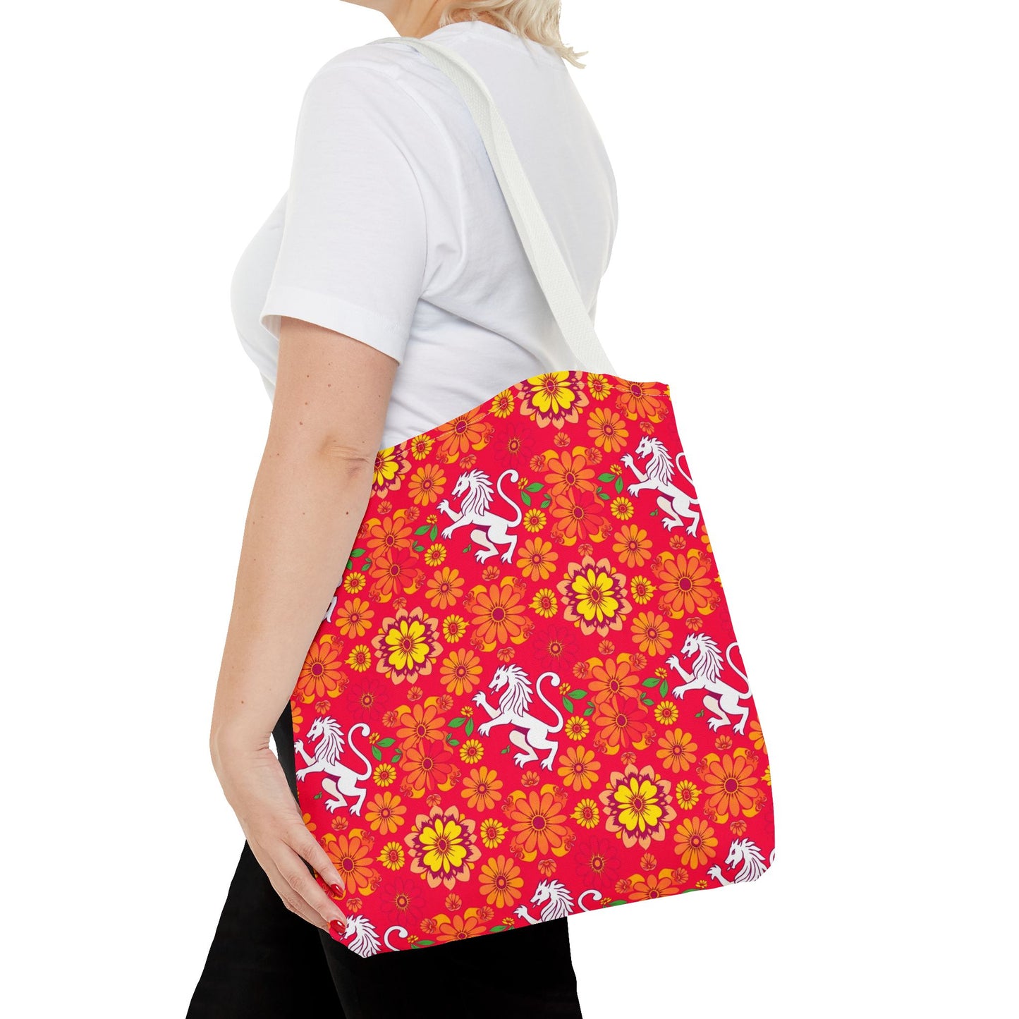 Tote Bag (AOP), Leo, Zodiac, Flower Pattern
