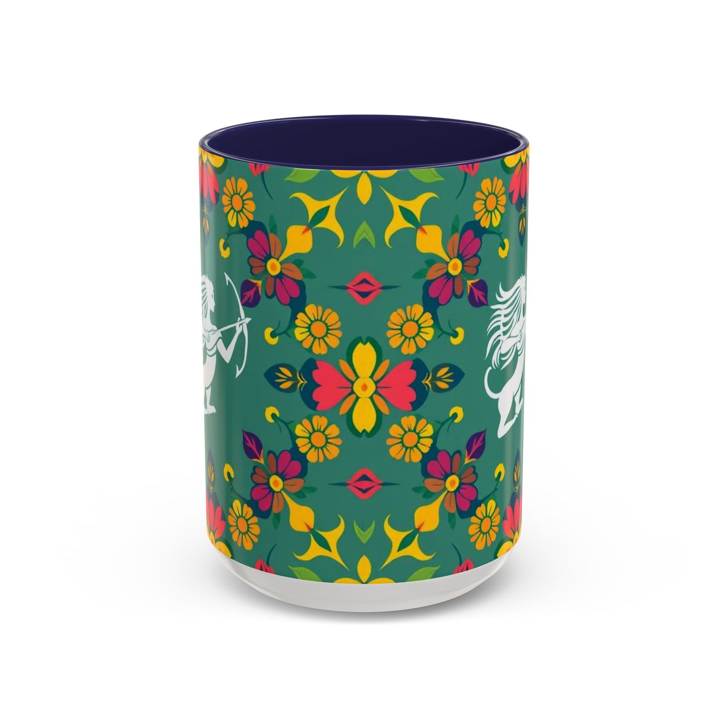 Accent Coffee Mug, Sagittarius, Zodiac. Flower Pattern, (11, 15oz)