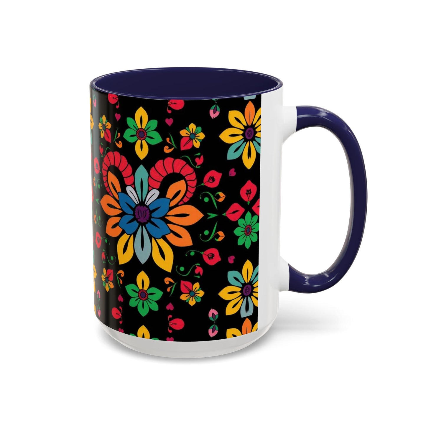 Accent Coffee Mug, Aries, Zodiac v3, Flower Pattern, (11, 15oz)