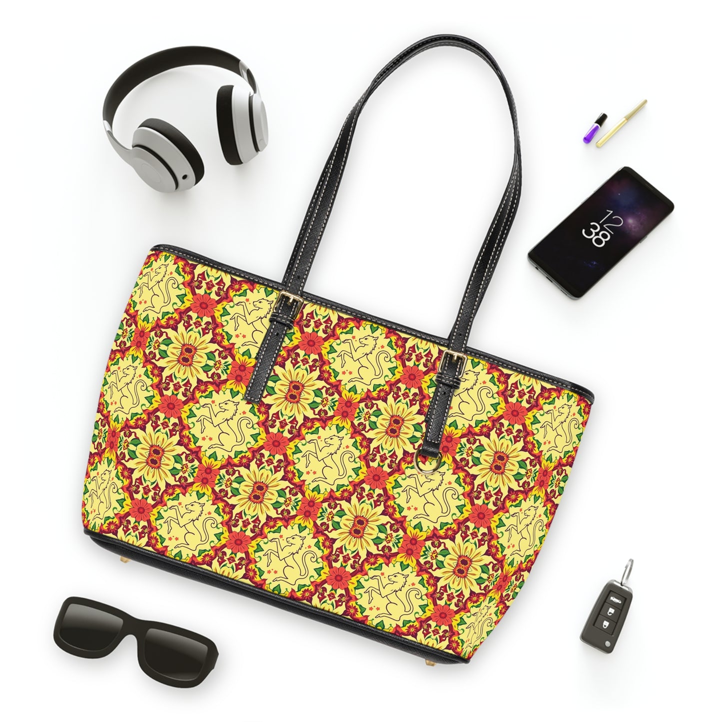 Leather Shoulder Bag, Virgo, Zodiac, Flower Pattern