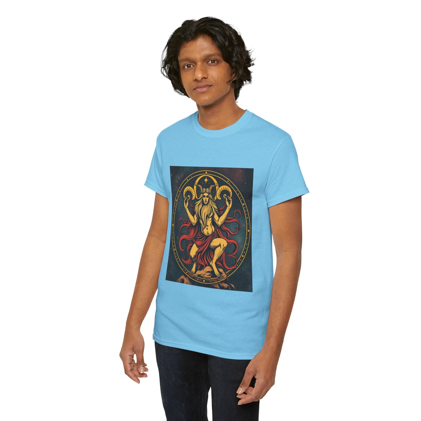Unisex Heavy Cotton T-Shirt, Aries God 3v, Zodiac Design