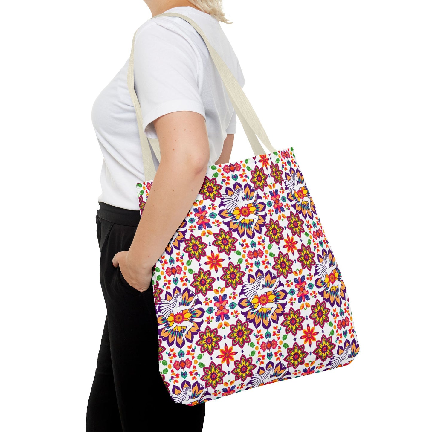 Tote Bag, (AOP), Sagittarius, Zodiac v2, Flower Pattern
