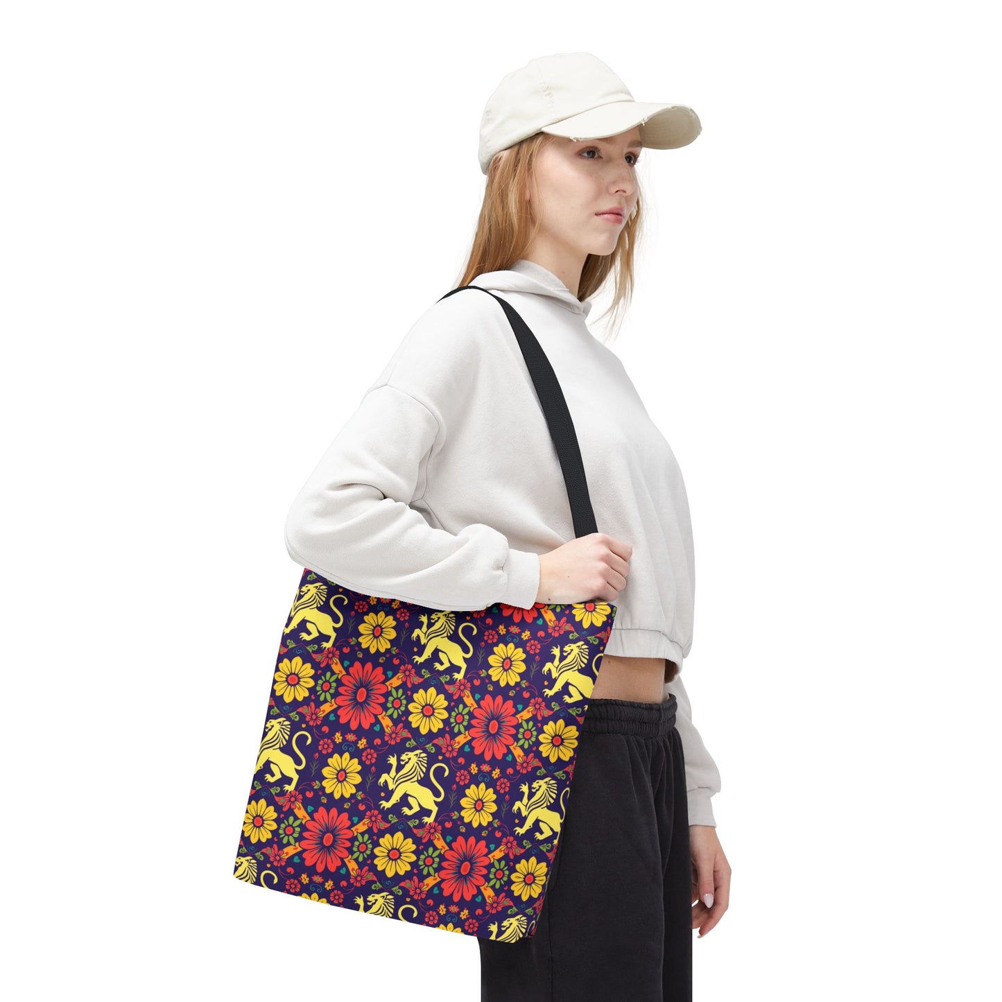 Tote Bag, (AOP), Leo, Zodiac v1, Flower Pattern