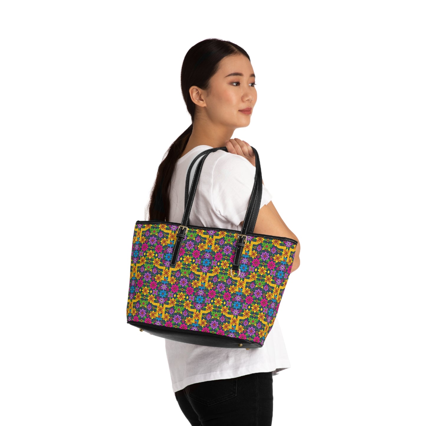 Leather Shoulder Bag, Gemini, Zodiac, Flower Pattern