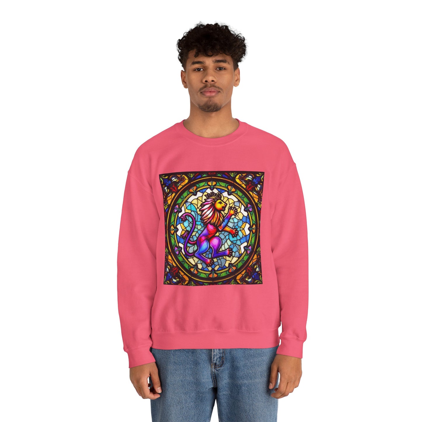 Unisex Heavy Blend™ Crewneck Sweatshirt, Glass, Leo Zodiac Design