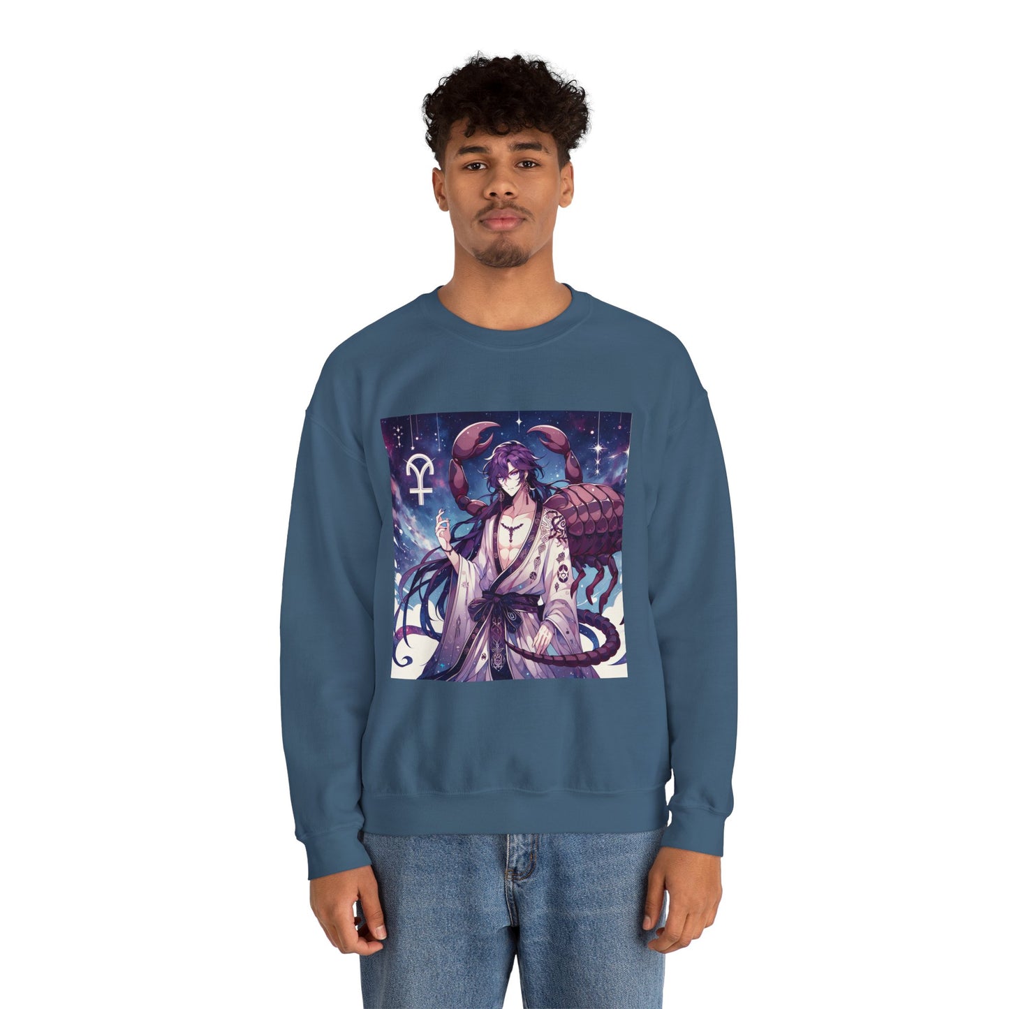 Unisex Heavy Blend™ Crewneck Sweatshirt, Scorpio Zodiac Design, purple scorpion anime