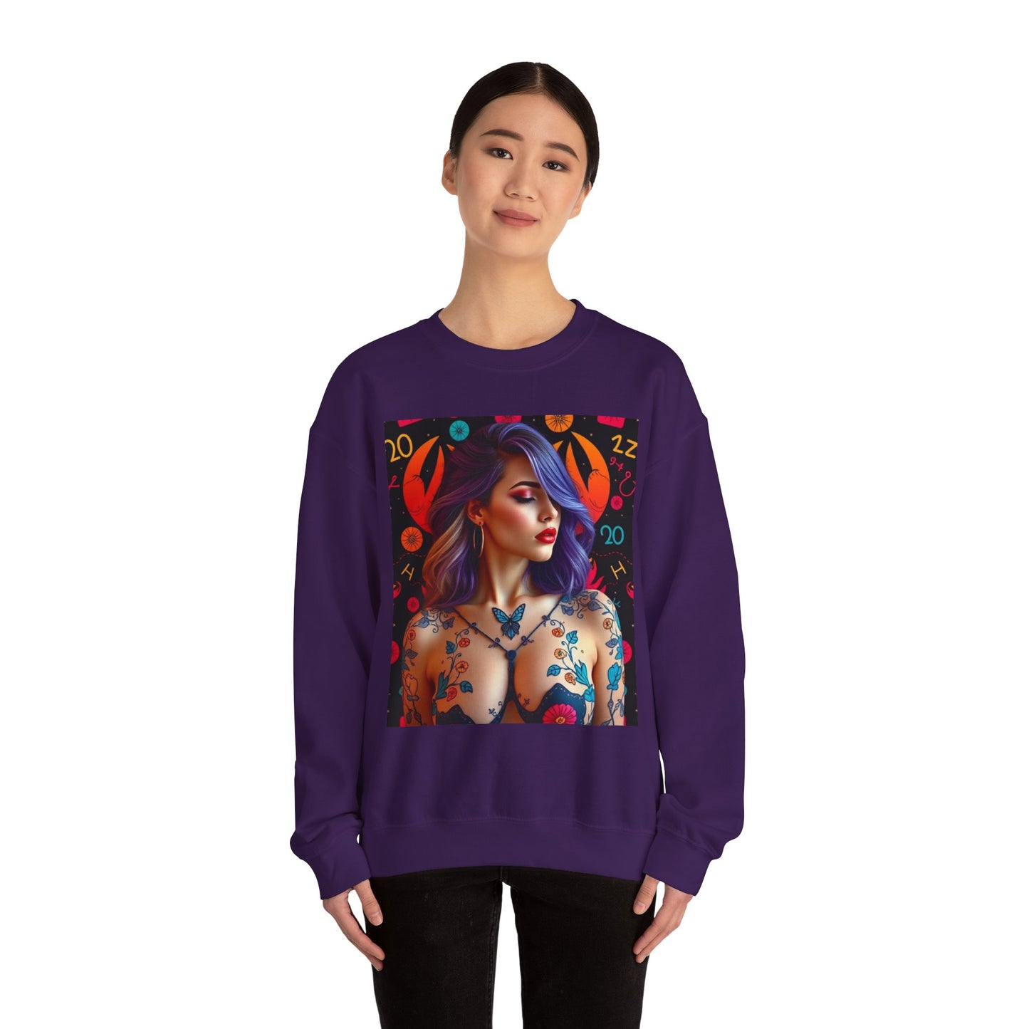 Unisex Heavy Blend™ Crewneck Sweatshirt, Cancer, Zodiac v3, Sexy Pattern