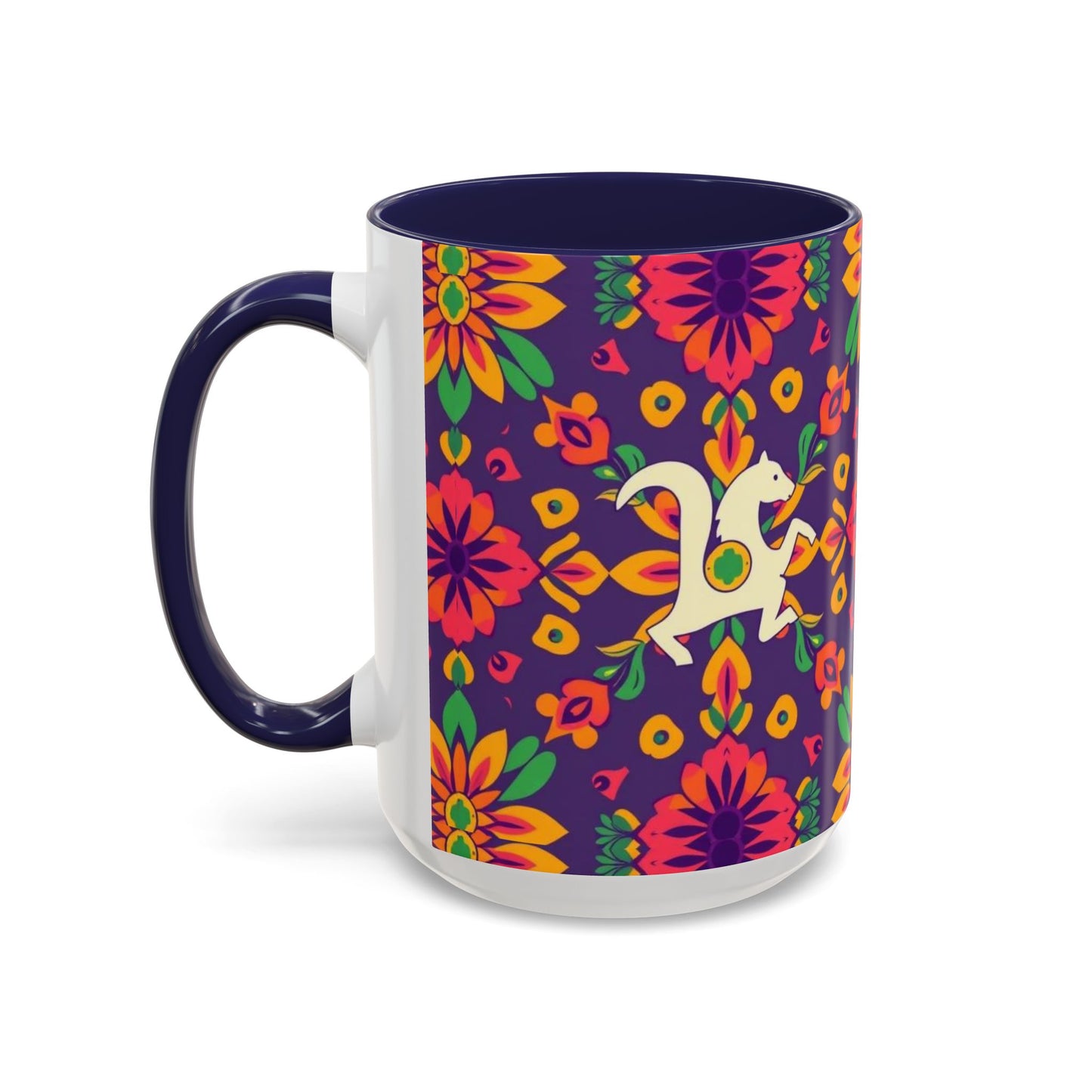 Accent Coffee Mug, Aquarius, Zodiac v2, Flower Pattern, (11, 15oz)