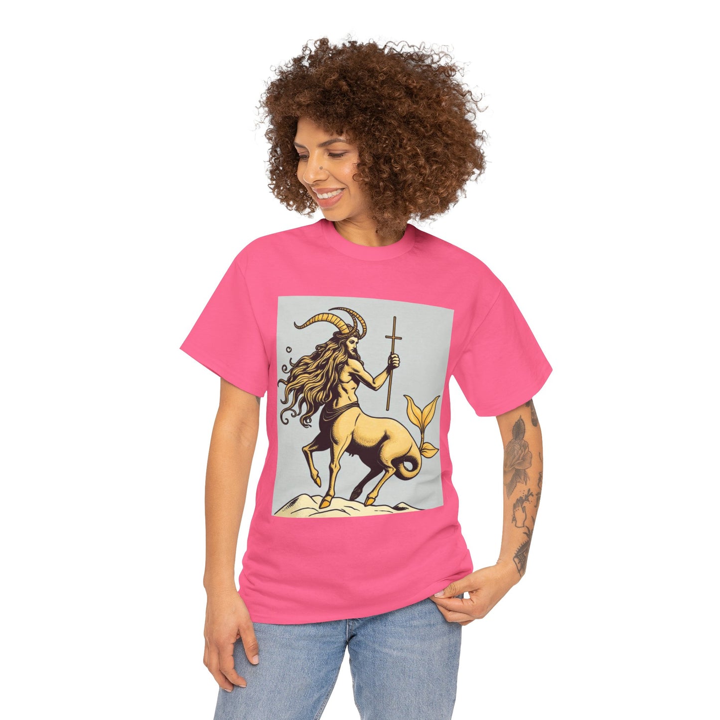 Unisex Heavy Cotton T-Shirt, Capricorn God v3, Zodiac Design