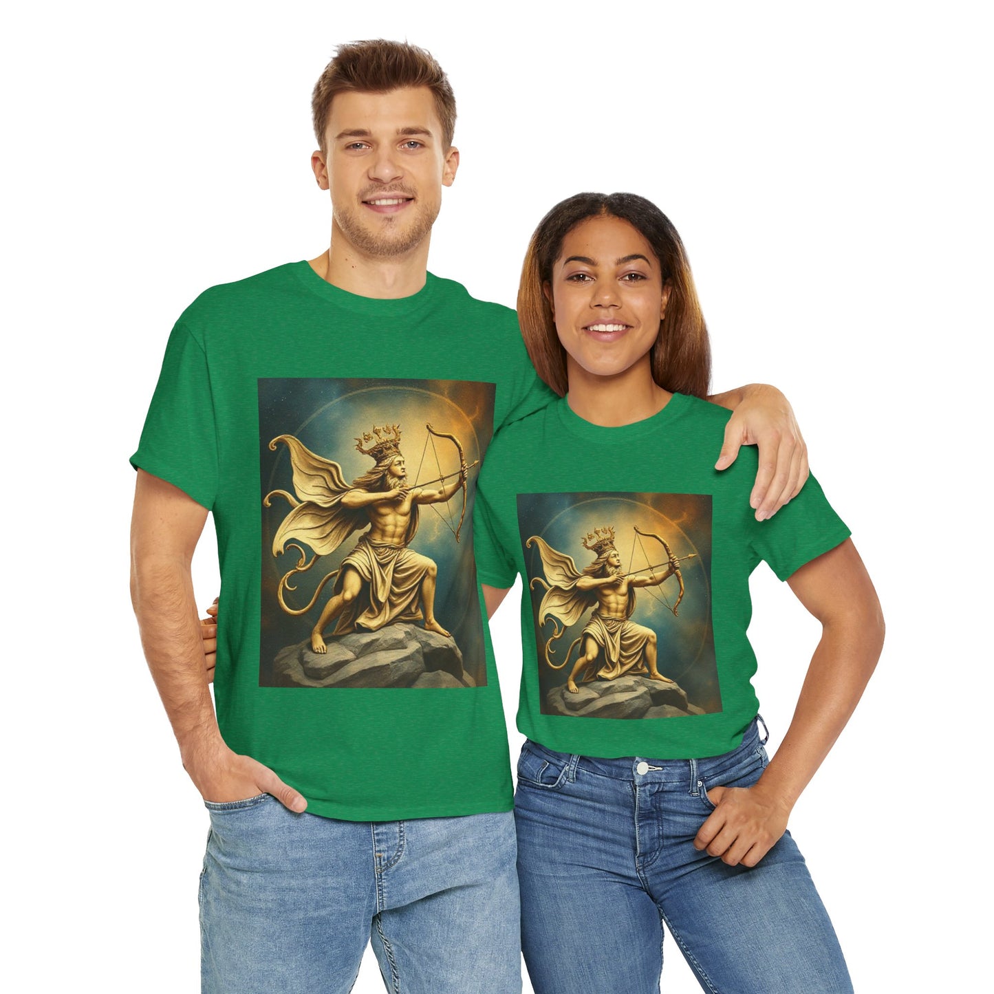 Unisex Heavy Cotton T-Shirt, Sagittarius King, Bow & Arrow, Zodiac Design