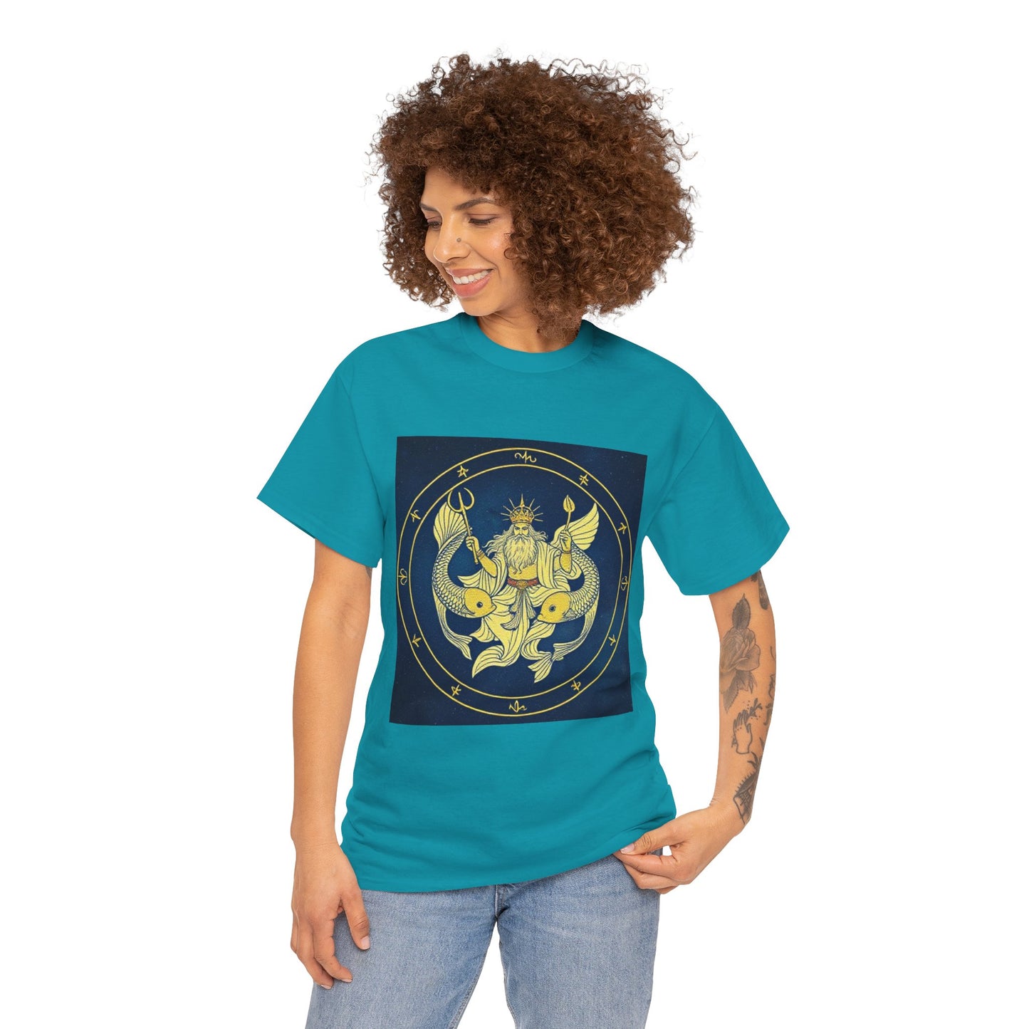 Unisex Heavy Cotton T-Shirt, King of Pisces, Zodiac Design