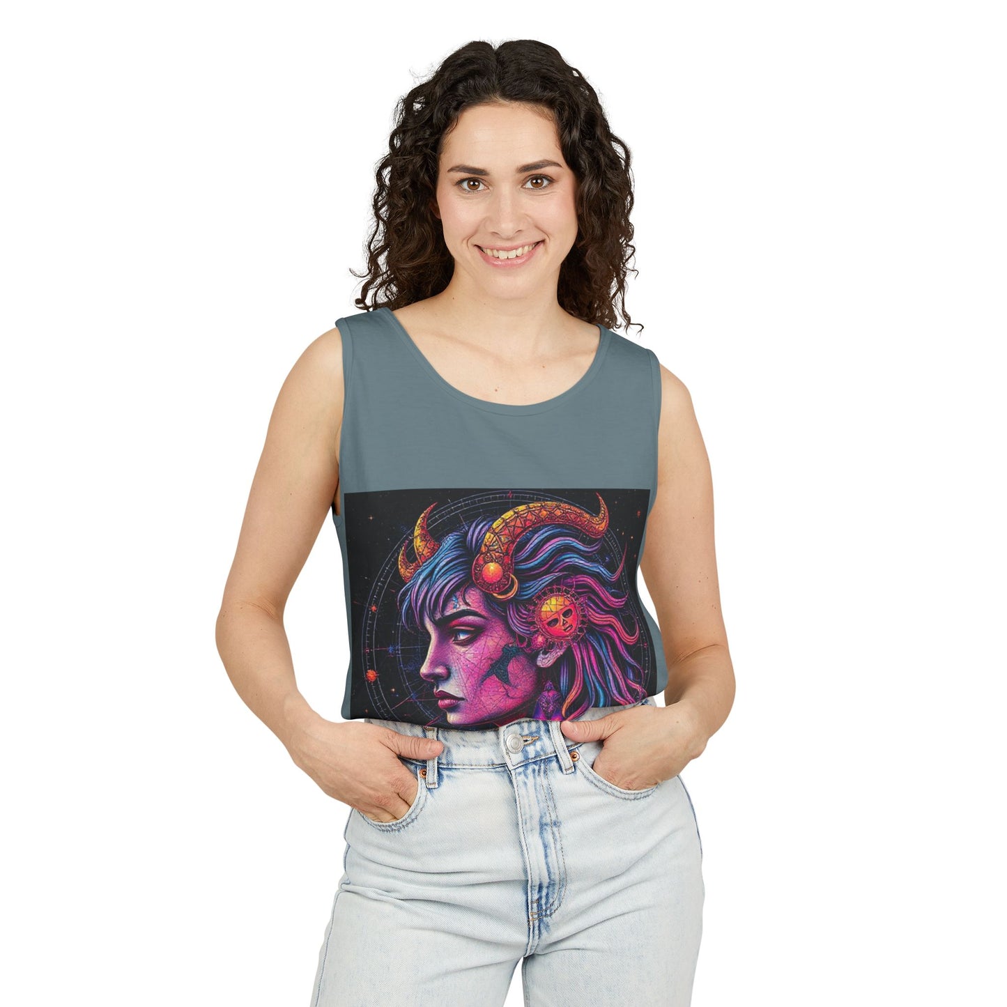Unisex Garment-Dyed, Tank Top, Virgo Design, Pop Art v1, 100% US cotton
