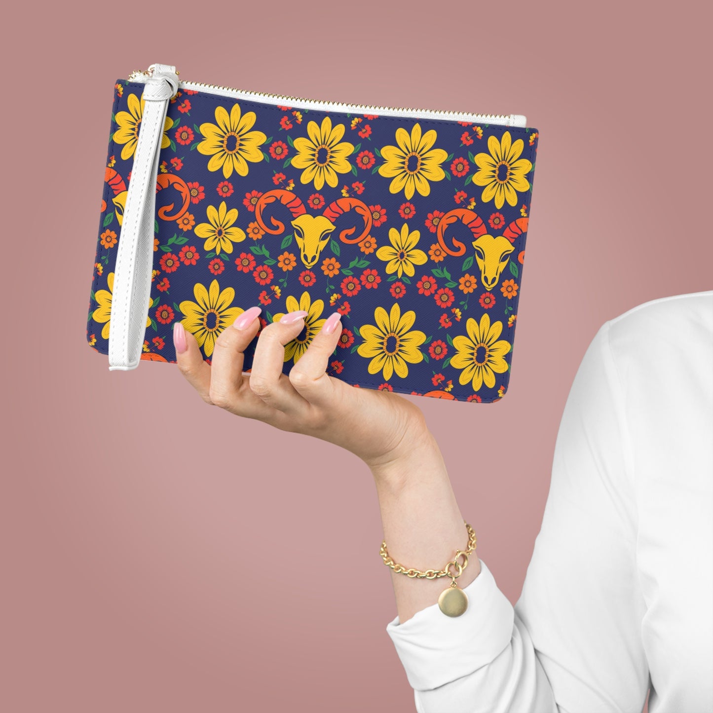 Clutch Bag, Aries, Zodiac v4, Flower Pattern