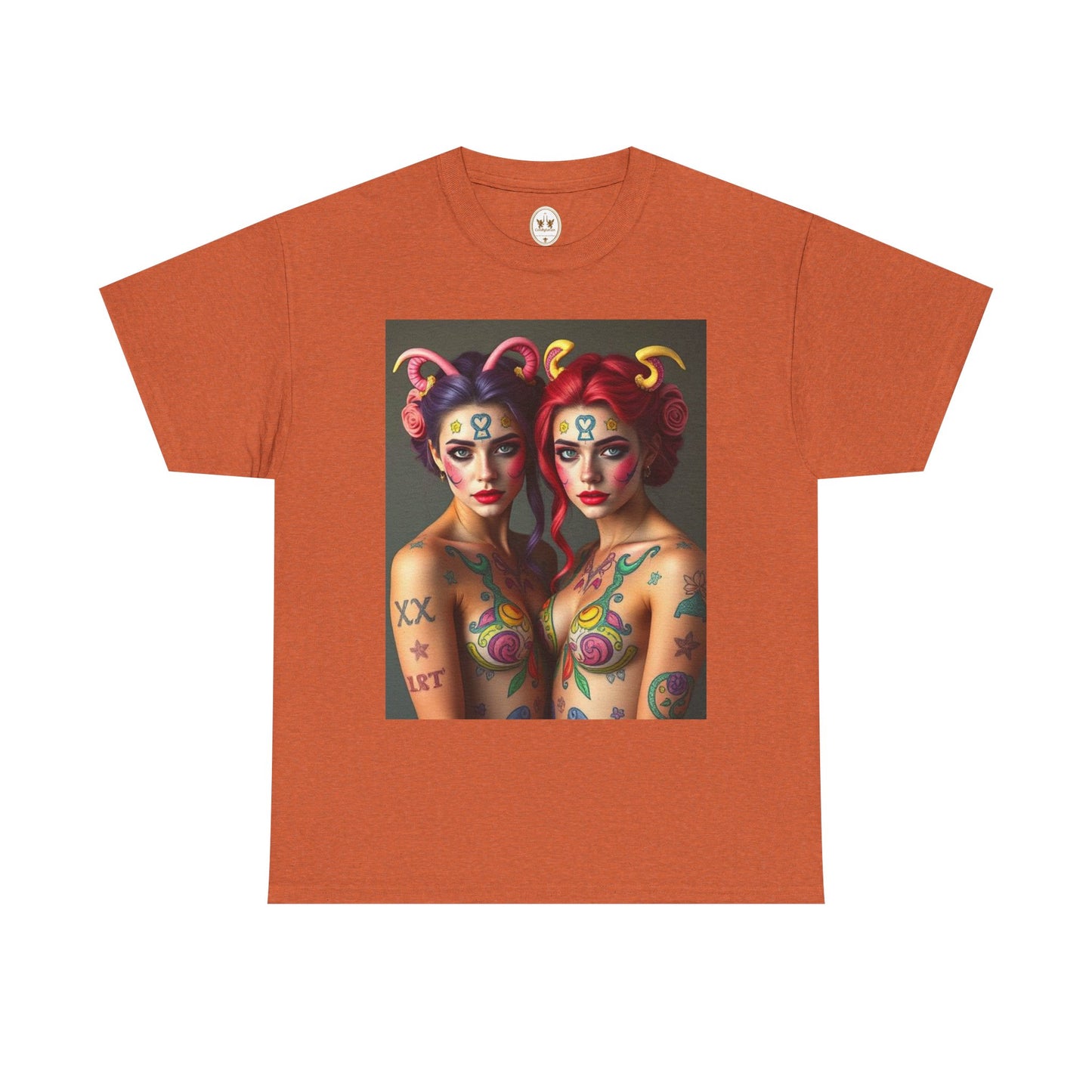 Unisex Heavy Cotton T-Shirt, Gemini, Zodiac v3, Sexy Art