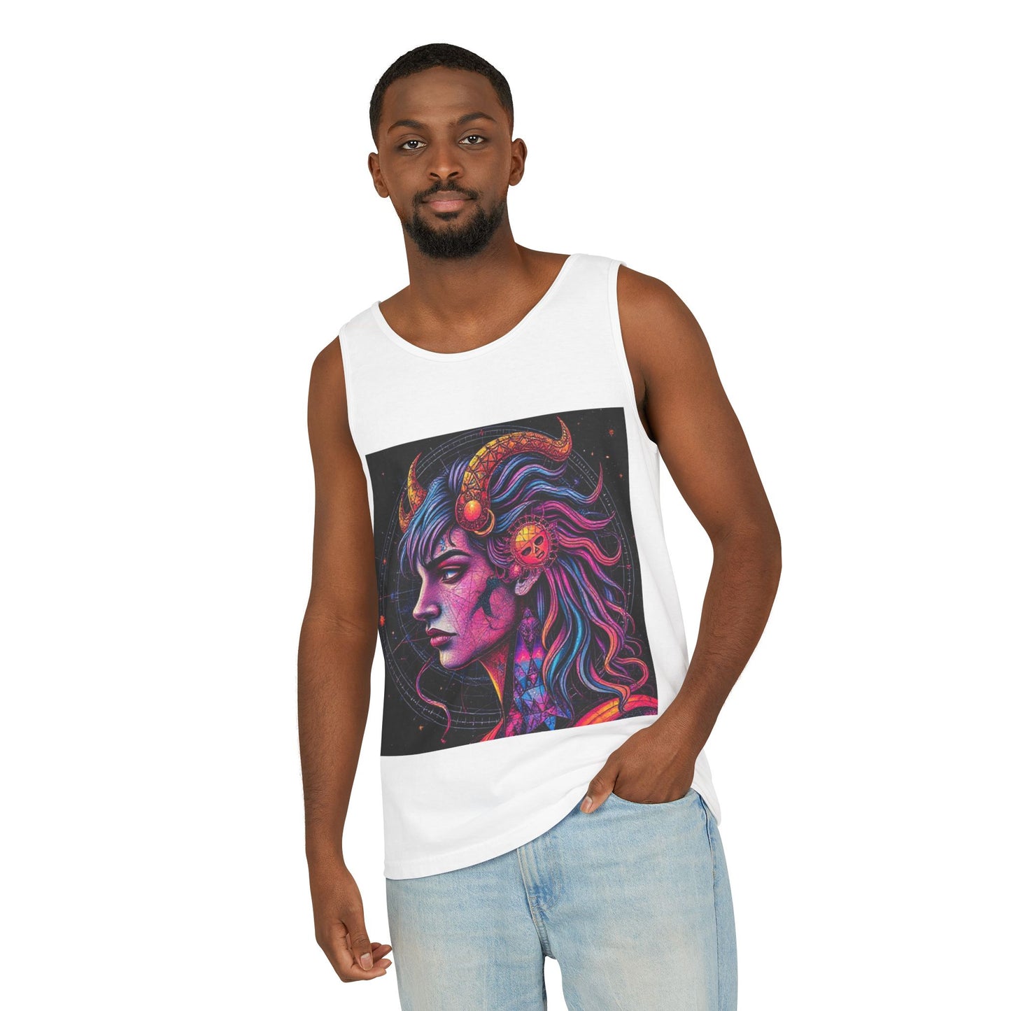 Unisex Garment-Dyed, Tank Top, Virgo Design, Pop Art v1, 100% US cotton