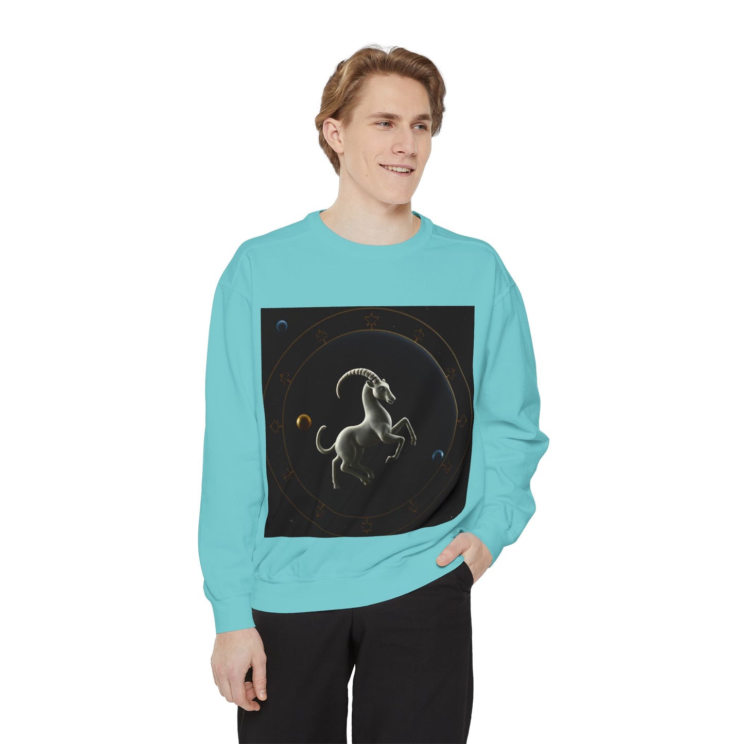 Garment-Dyed Sweatshirt, Unisex, Space Animal Design v1, Capricorn