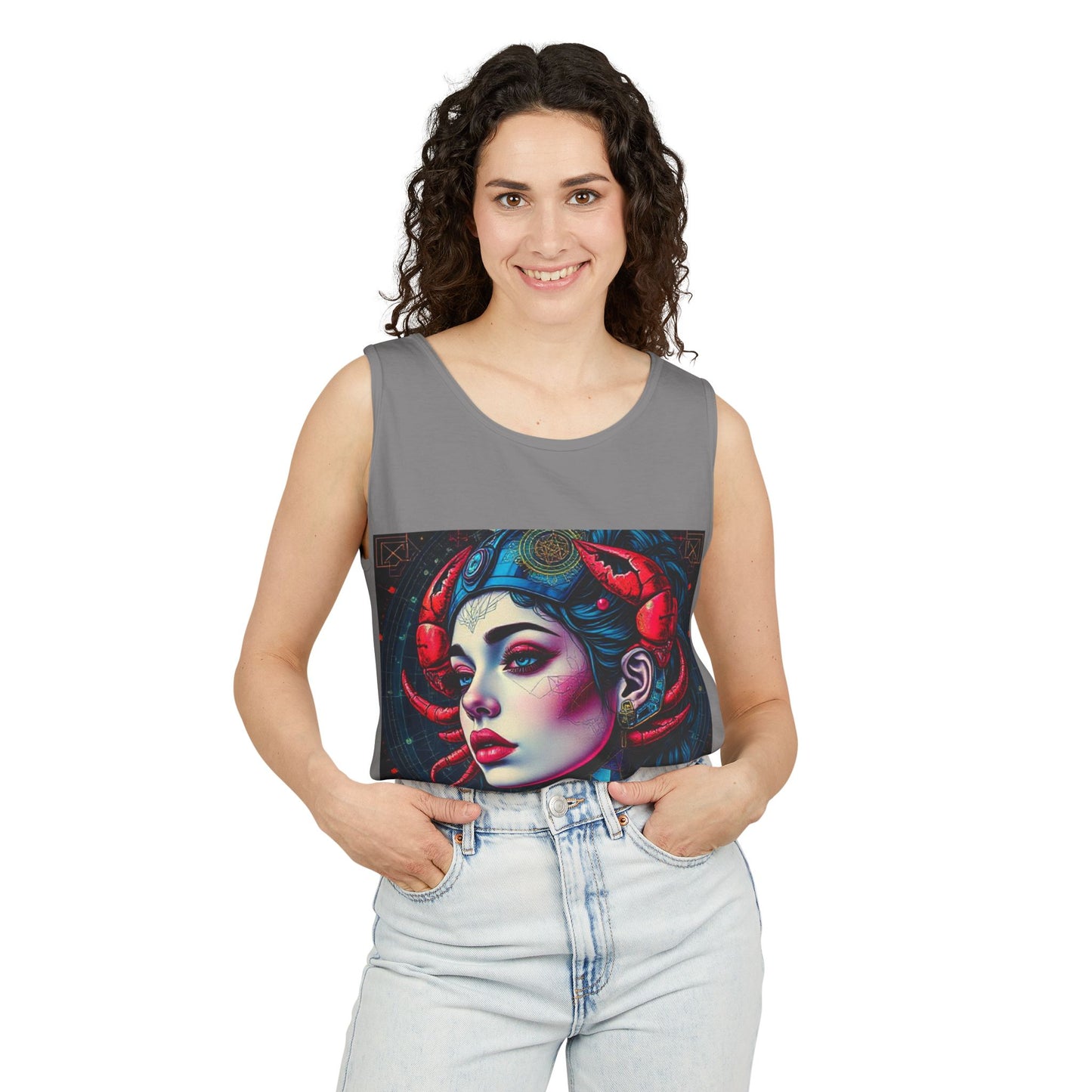 Unisex Garment-Dyed, Tank Top, Cancer, Pop Art v1, 100% US cotton