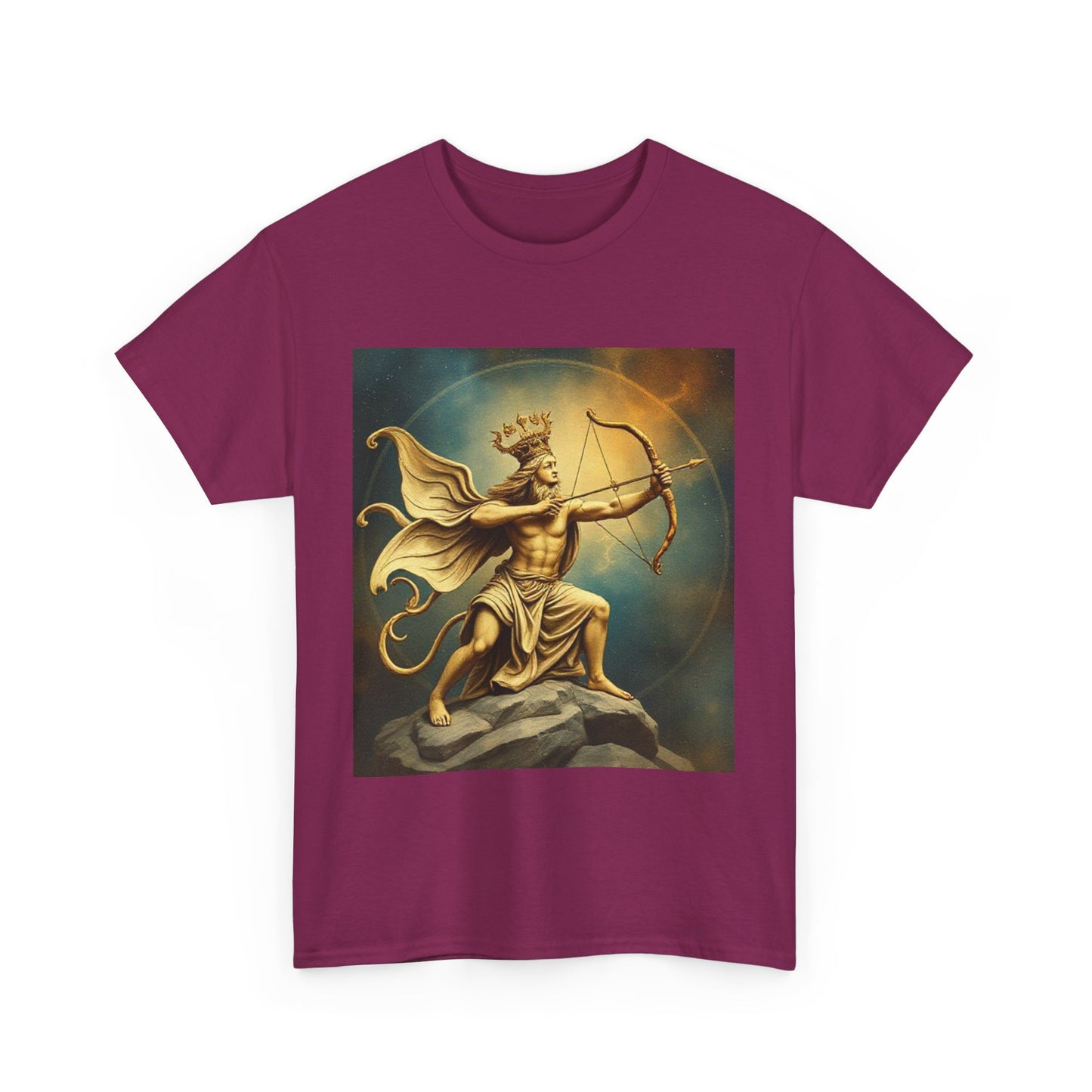Unisex Heavy Cotton T-Shirt, Sagittarius King, Bow & Arrow v1, Zodiac Design