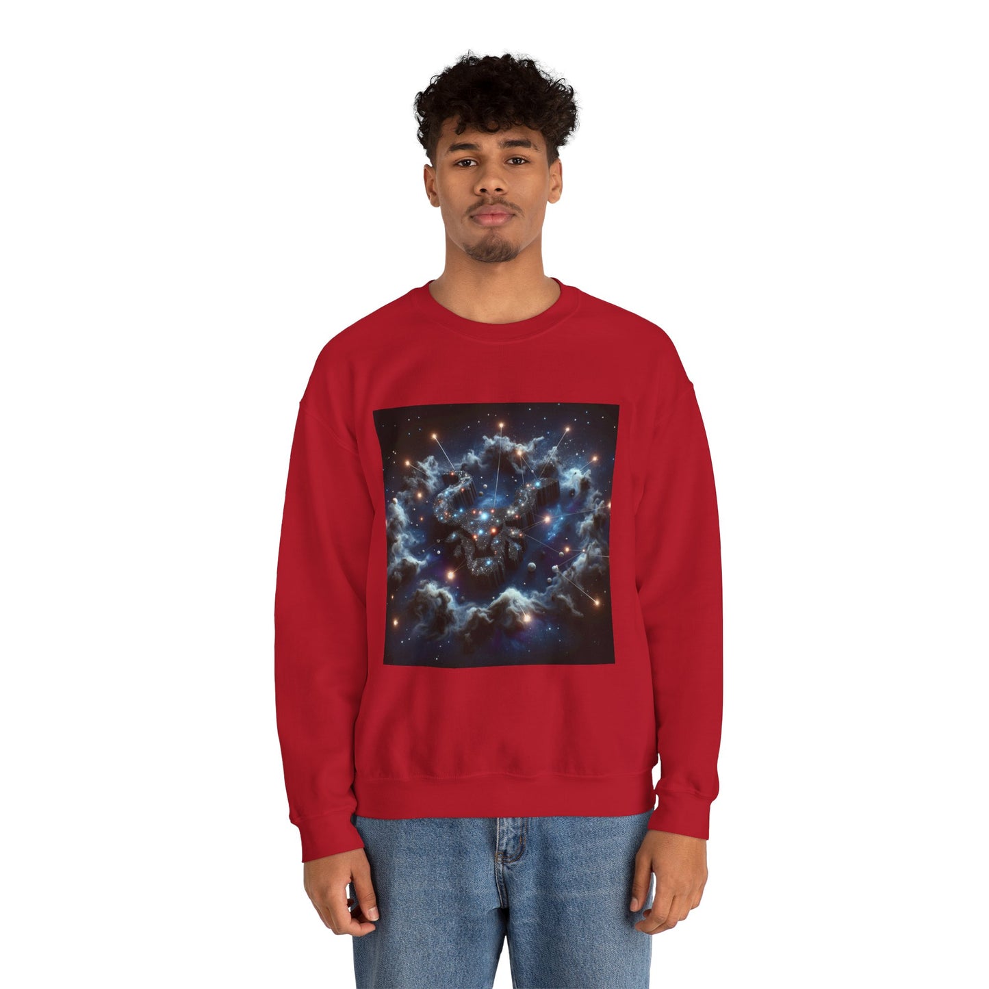 Unisex Heavy Blend™ Crewneck Sweatshirt, Space Bullhead, Taurus Zodiac Design
