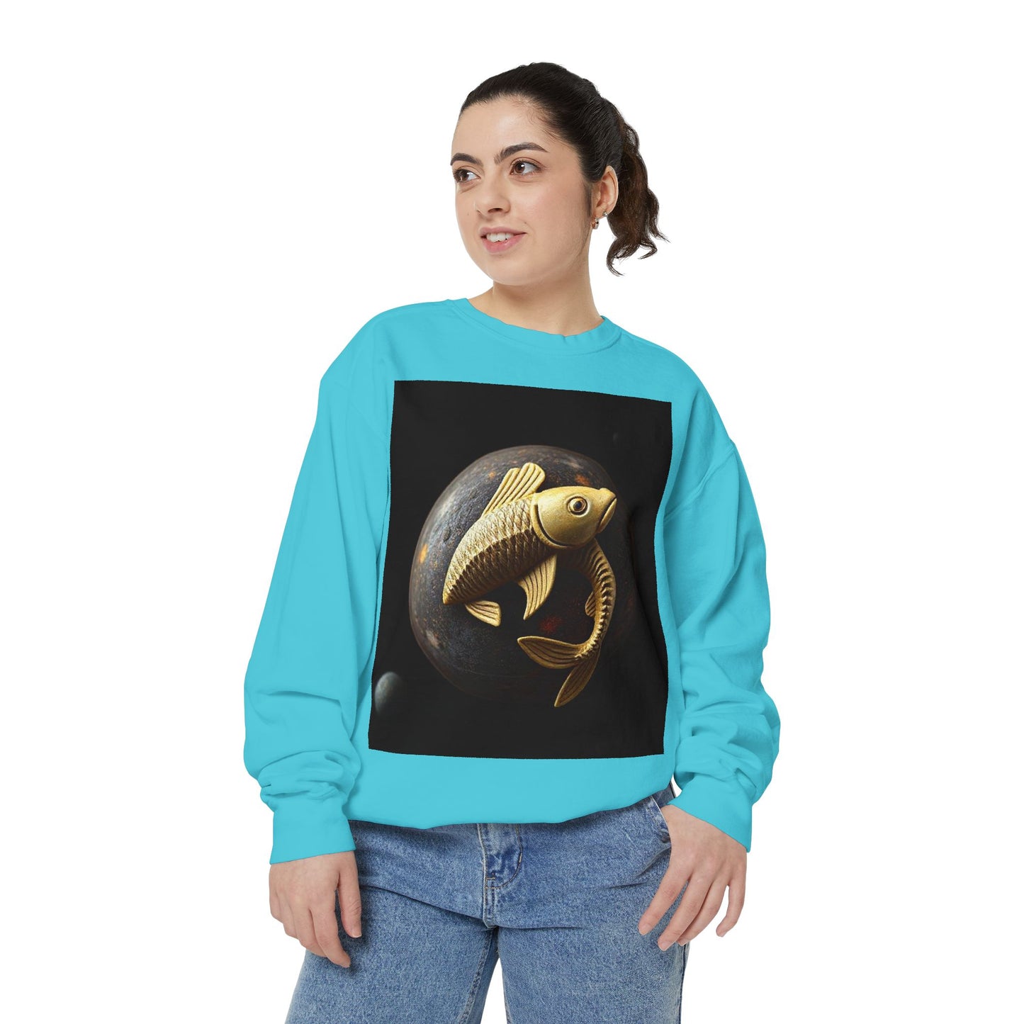 Garment-Dyed Sweatshirt, Unisex, Space Animal Design v1, Pisces