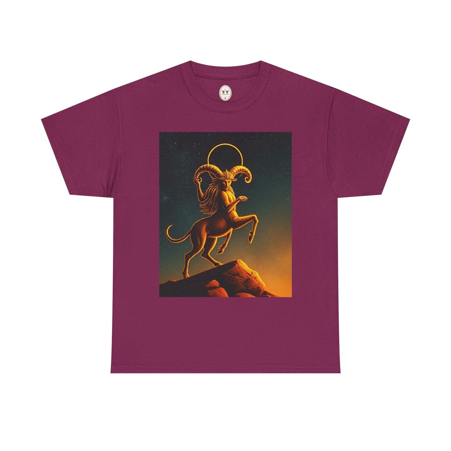 Unisex Heavy Cotton T-Shirt, Mountain Top 1v, Aries Zodiac Design