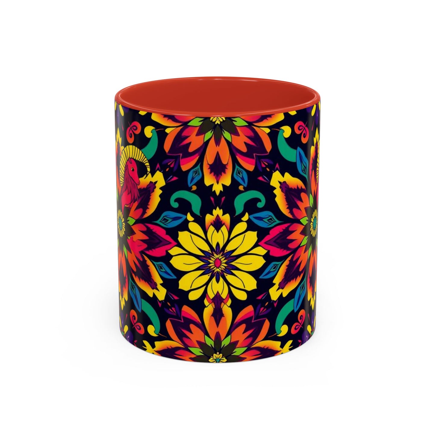 Accent Coffee Mug, Capricorn, Zodiac v4, Flower Pattern, (11, 15oz)