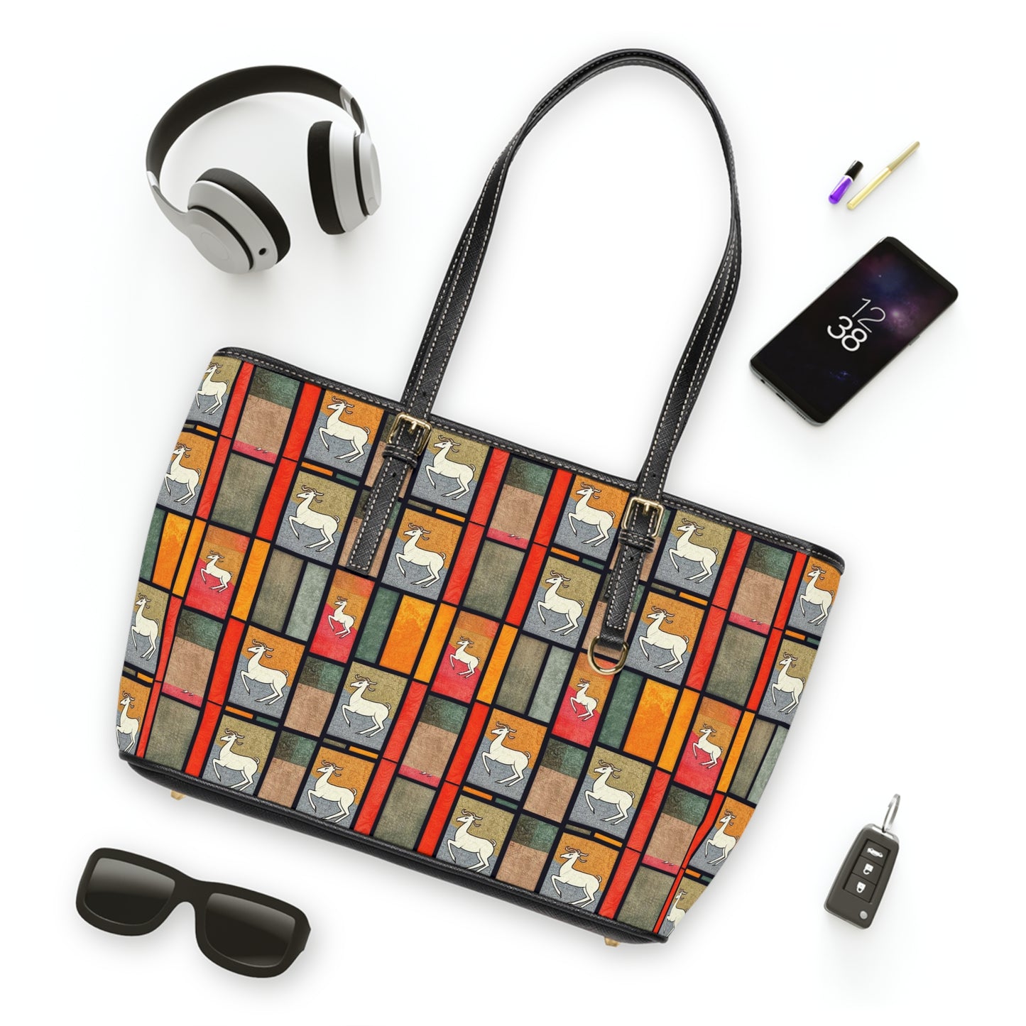 Leather Shoulder Bag, Capricorn, Zodiac v1, Shapes Pattern