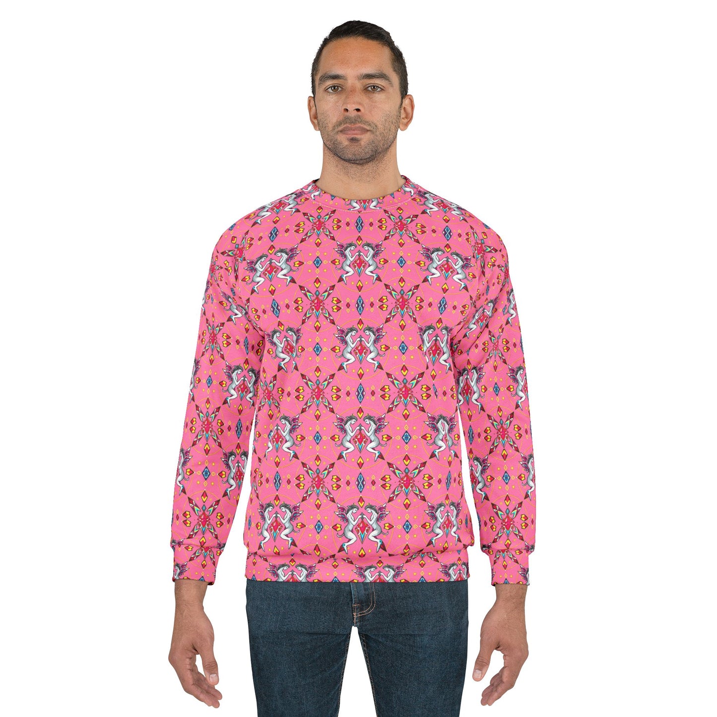 Unisex Sweatshirt (AOP), Gemini, Zodiac v3, Jewel Pattern