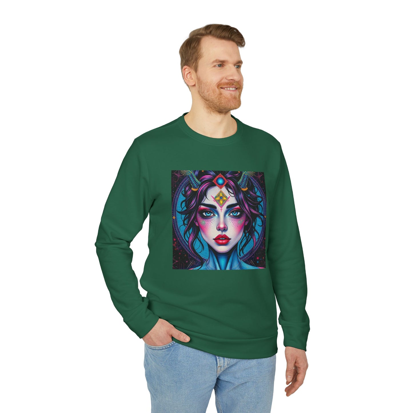 Adidas, Unisex Fleece Crewneck Sweatshirt, Aquarius, Pop Art, Zodiac