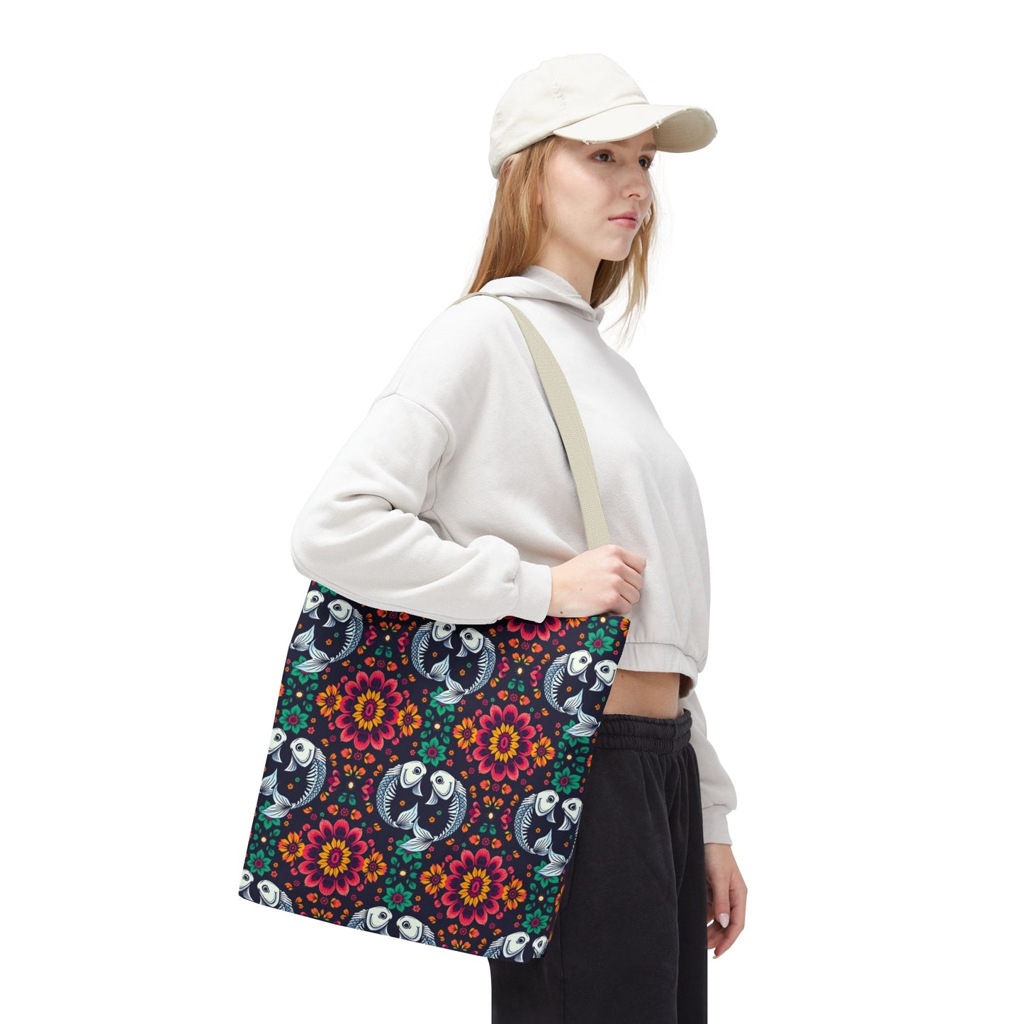 Tote Bag (AOP), Pisces, Zodiac v1, Flower Pattern