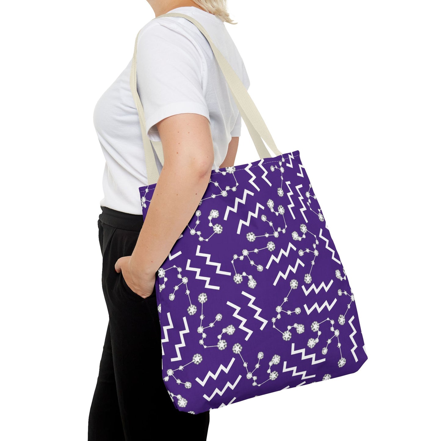Tote Bag, Aquarius Zodiac Sign, AOP, (Purple, White)
