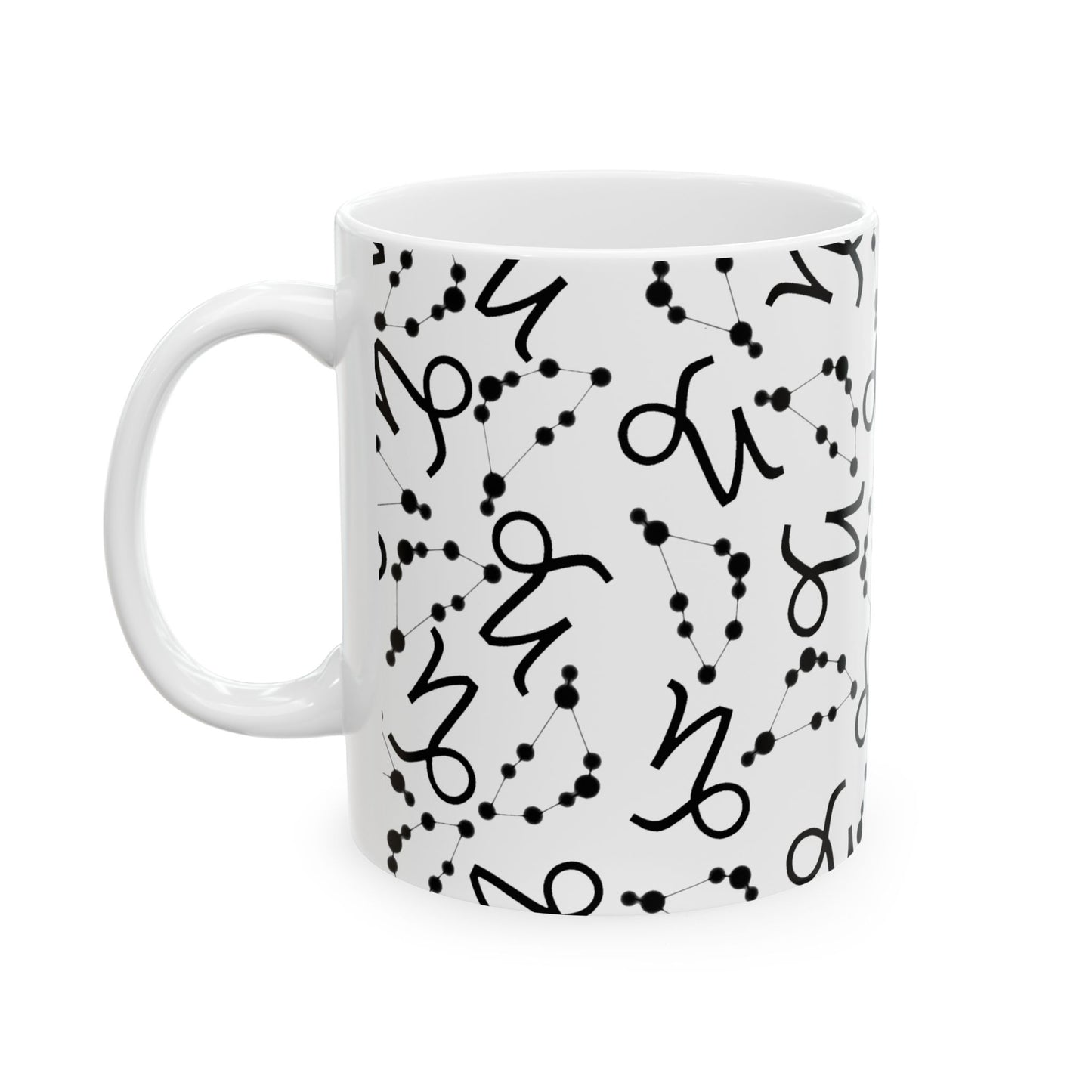 Ceramic Mug, (11oz, 15oz), Ceramic Coffee Mug, AOP, Constellation & Symbol, Capricorn Zodiac Design