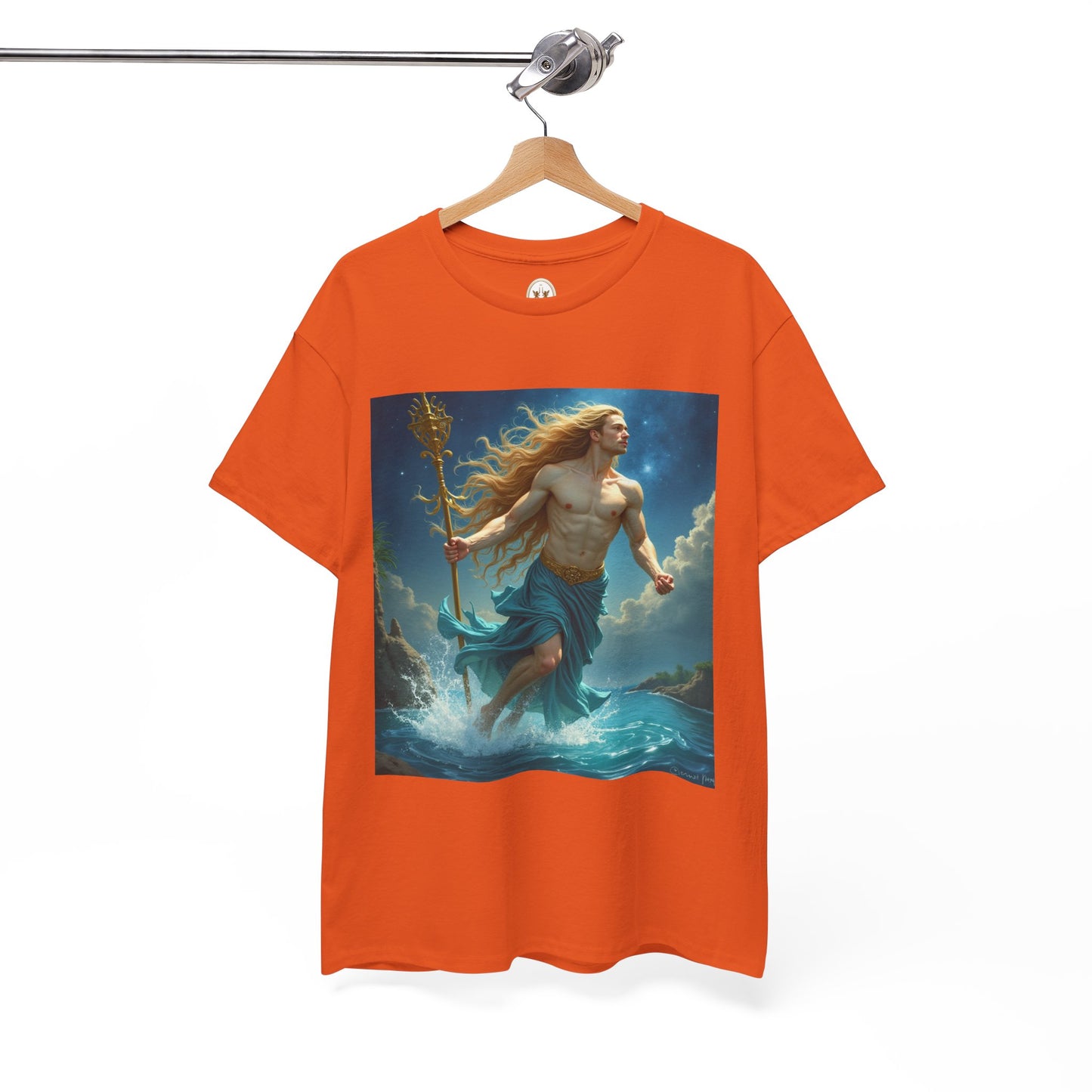 Unisex Heavy Cotton T-Shirt, Aquarius God 4v, Zodiac Design