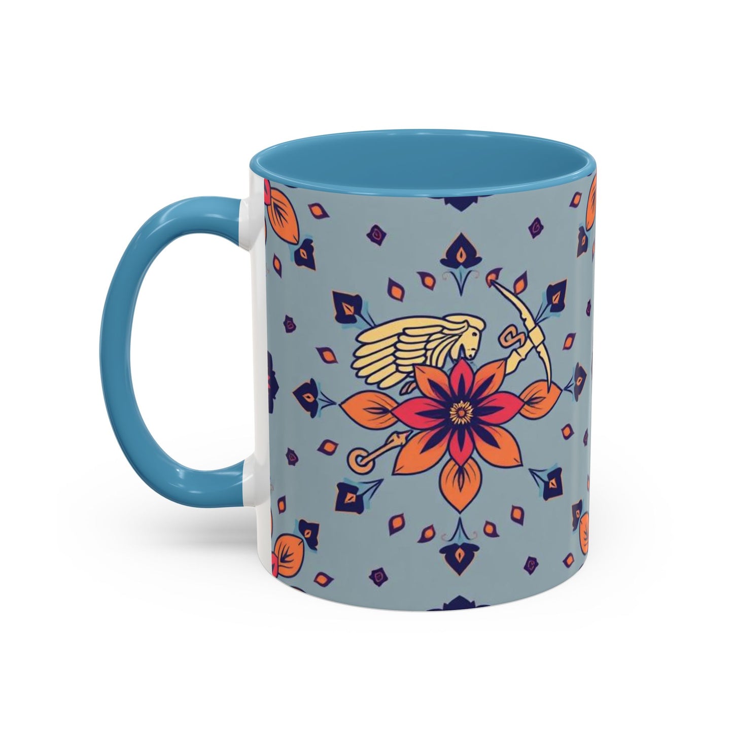 Accent Coffee Mug, Sagittarius, Zodiac v3. Flower Pattern, (11, 15oz)